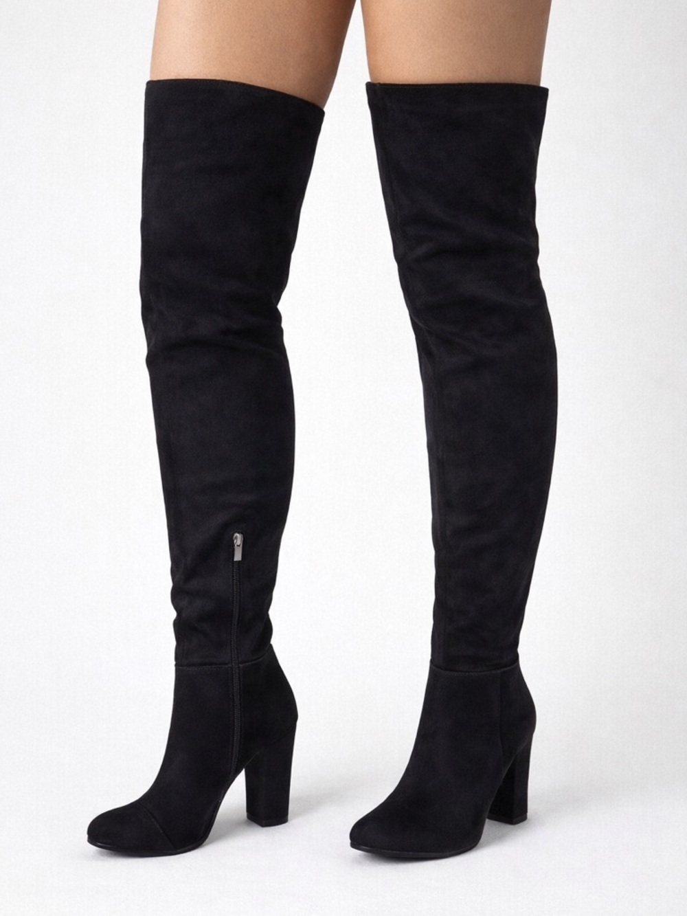 Azalea Wang Nanette Black Denim Thigh High Boots – Block Heel Sz 6,6.5,7,8, 8.5